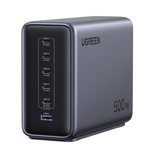 UGREEN 500W 充電器 type-c 卓上 急速【単ポート最大240W 高出力】GaN PD3.1 240W 6ポート:5×USB-C 1×USB-A 6デバイス同時急速充電 スマホ/PC/パソコン/ipad/macbookに対応 2mの電源ケーブル付き PSE技術基準適合 X759 iphone17シリーズ